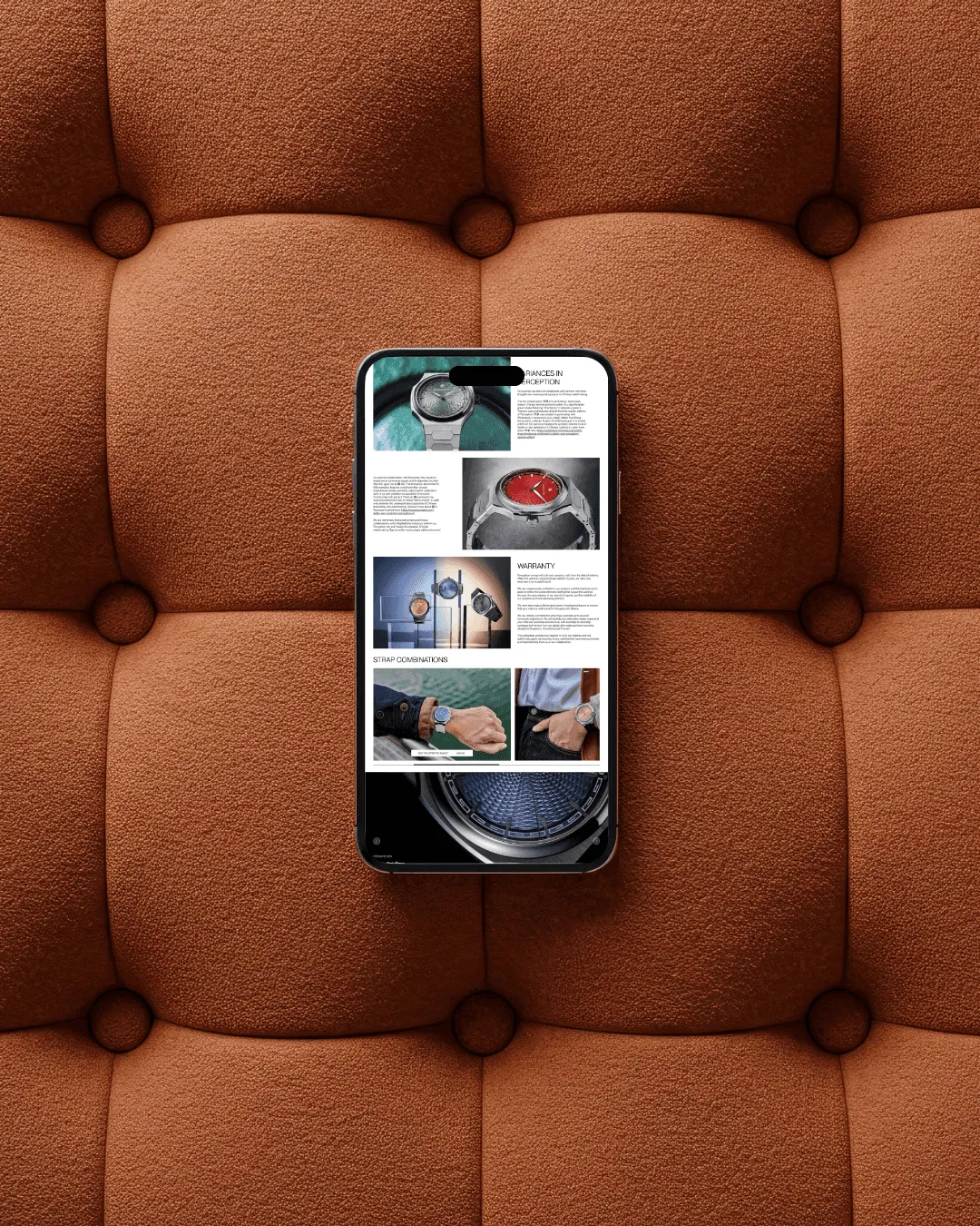 Craftsmanship and materials told in images first, then in short copy.